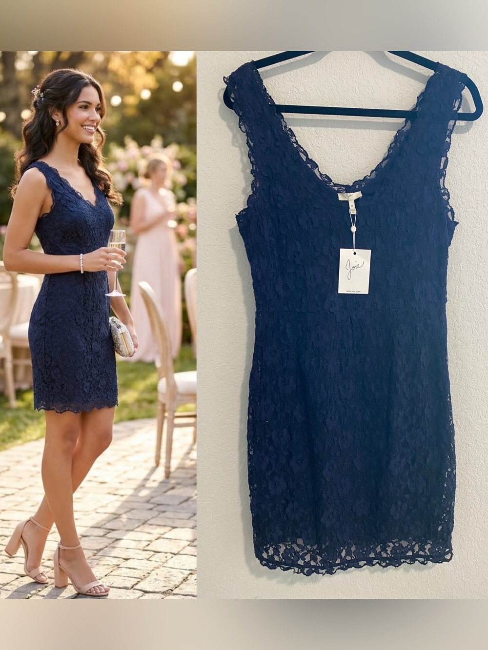 NWT $265 Joie Lace Cocktail Wedding Guest Party Dress Navy Blue